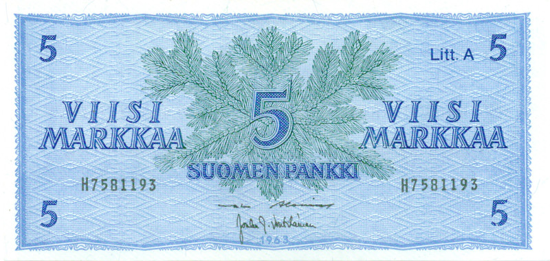 5 Markkaa 1963 Litt.A H7581193 kl.5